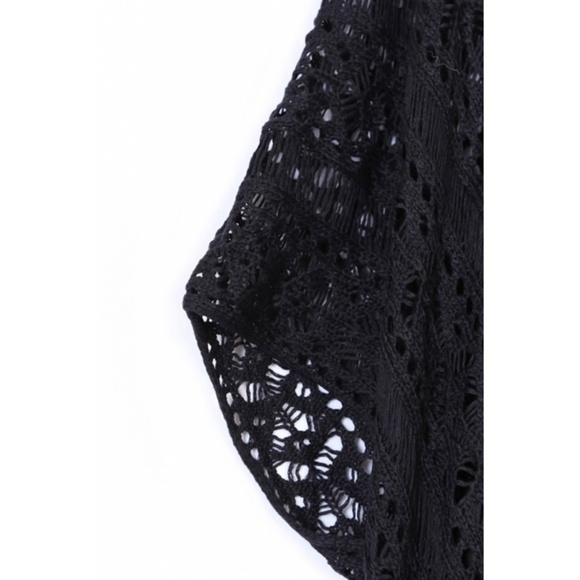 Black Crochet Knit Beach Swim Coverup Poncho Tunic - Picture 7 of 8
